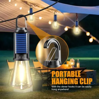 Solar rechargeable camping light, Hookup wire-free, New vintage tungsten, Three light modes, three styles — photo 2